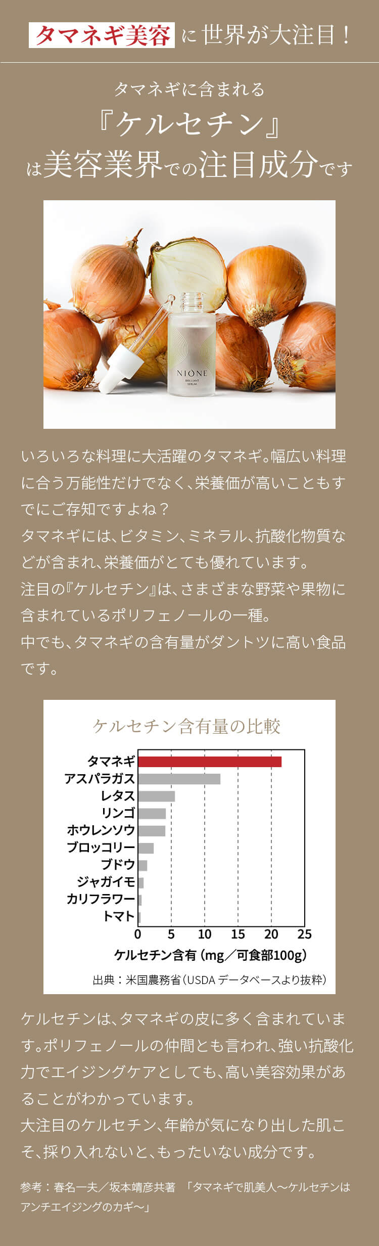 タマネギ美容に世界が大注目!タマネギに含まれる『ケルセチン』は美容業界での注目成分です